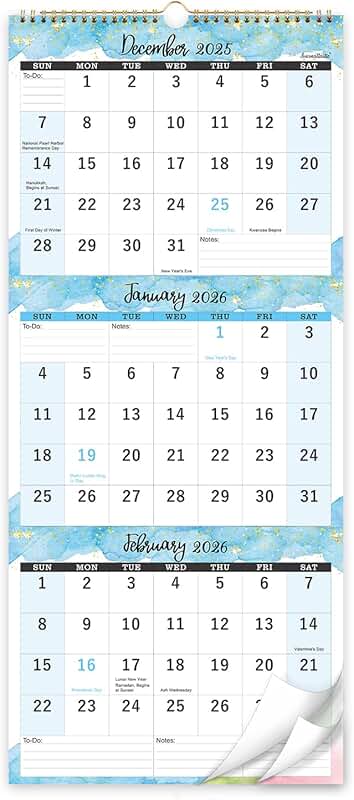 2026 Wall Calendar with Three-Month View