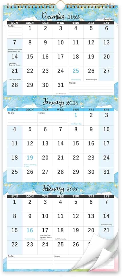 2026 Wall Calendar with Three-Month View