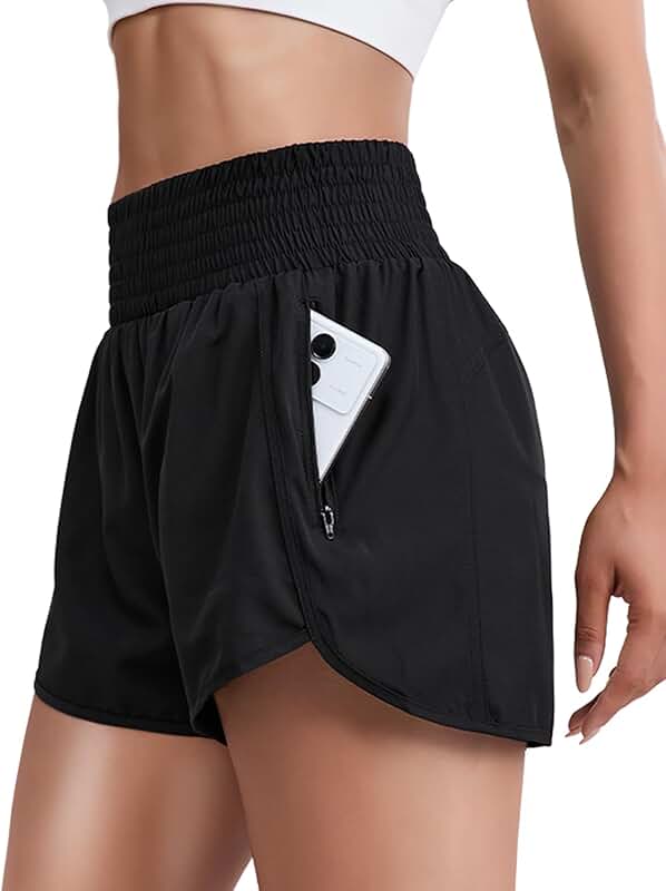 Women's High-Waisted Quick-Dry Running Shorts with Zipper Pockets