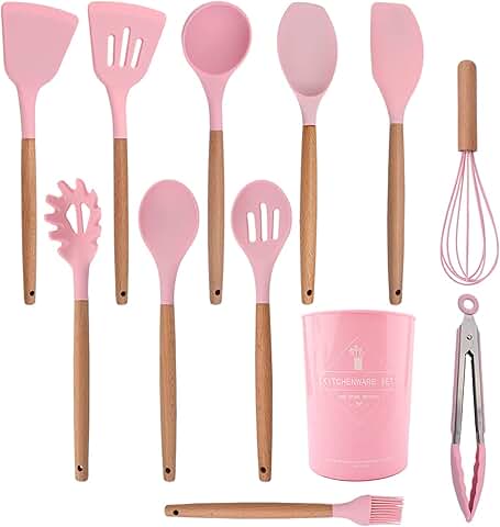 12-Piece Pink Silicone Cooking Utensil Set