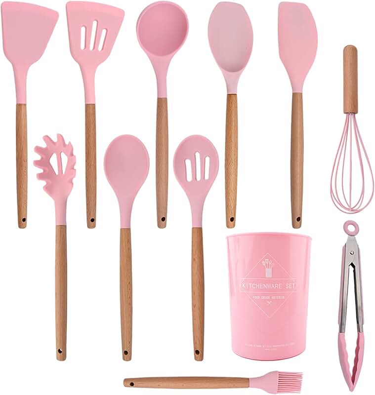 12-Piece Pink Silicone Cooking Utensil Set