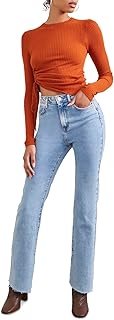 Women's Ribbed Ruched Drawstring Sweater