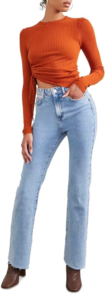 Women's Ribbed Ruched Drawstring Sweater