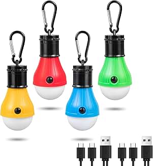 Rechargeable LED Camping Lanterns with Clips (4 Pack)