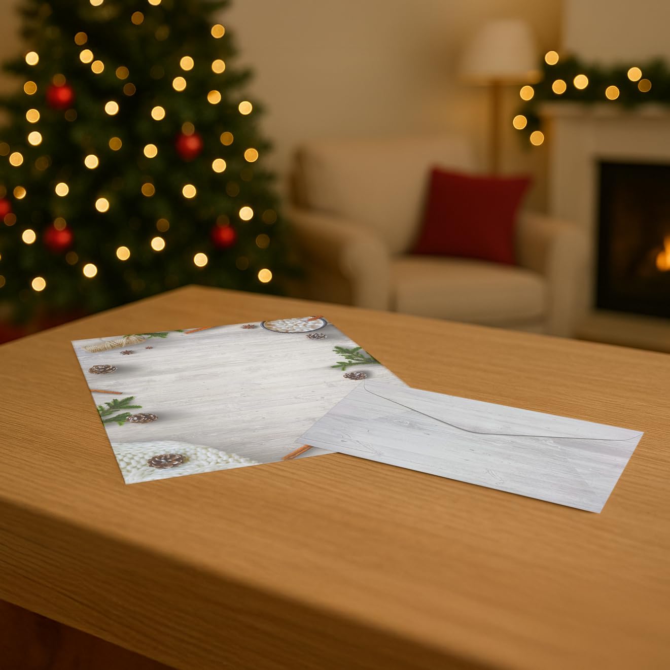 White Holiday Paper and Envelope Set, 8.5 x 11