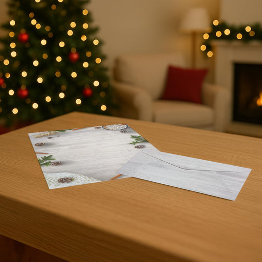 White Holiday Paper and Envelope Set, 8.5 x 11
