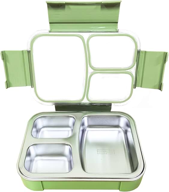 3-Compartment Stainless Steel Lunch Box with Leak Proof Seal