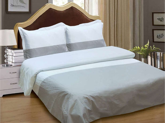 French Sateen Hotel Pattern, Ultra Soft 300 Thread Count  Cotton Sateen, Grey, Twin 48-inch, 8 Piece Duvet Set, Bedding Duvet Cover Set for Two Beds