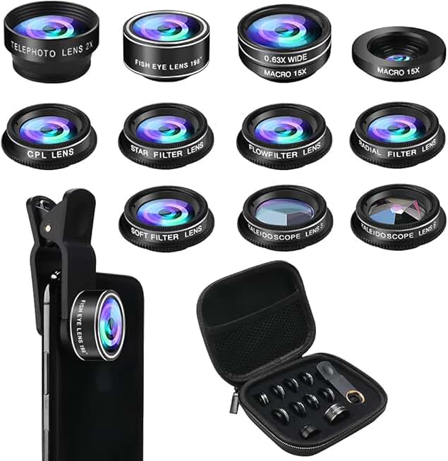 11-in-1 Phone Camera Lens Kit with Wide, Macro, Fisheye, Telephoto, and Filters