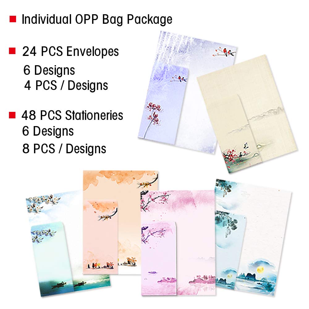 48 Pack Stationery Set with Paper and Envelopes