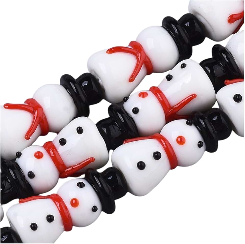 20 Snowman Glass Beads for Holiday Jewelry Making