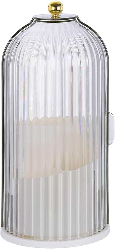 White rotating makeup brush holder with clear lid