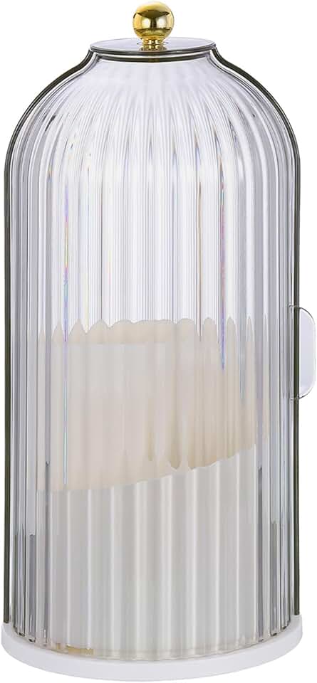 White rotating makeup brush holder with clear lid