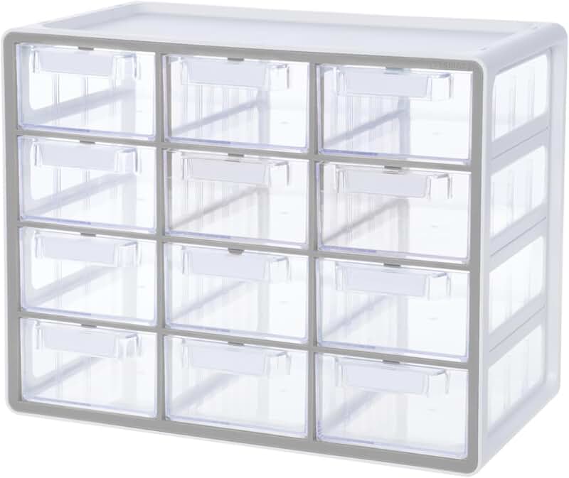 Large 12-Drawer Clear Storage Cabinet for Crafts and Hardware