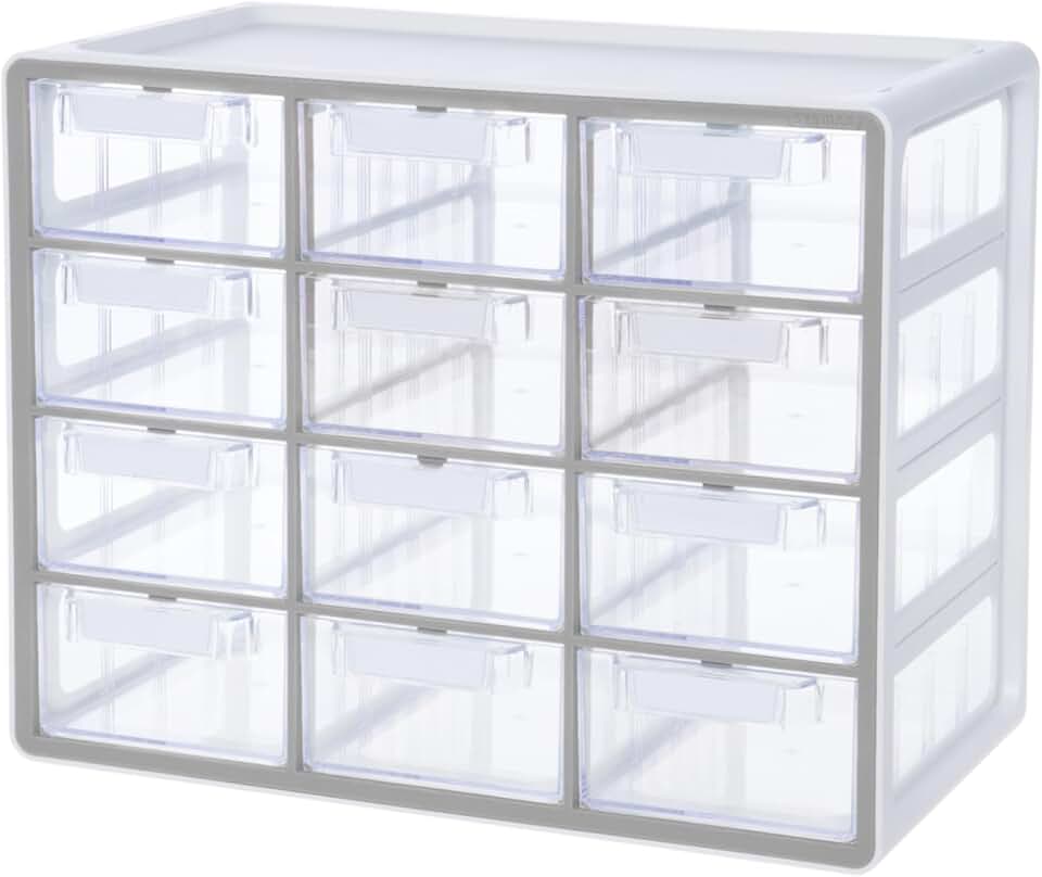 Large 12-Drawer Clear Storage Cabinet for Crafts and Hardware