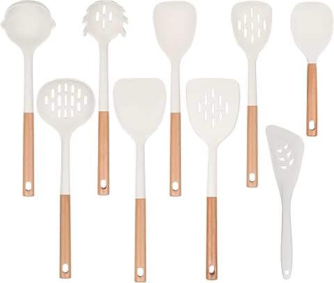 9-Piece Silicone Kitchen Utensil Set with Wooden Handles