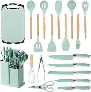 19-Piece Green Cooking Utensil and Knife Set