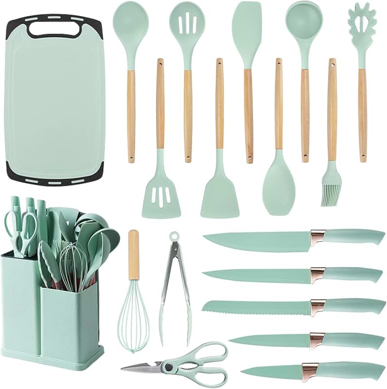19-Piece Green Cooking Utensil and Knife Set
