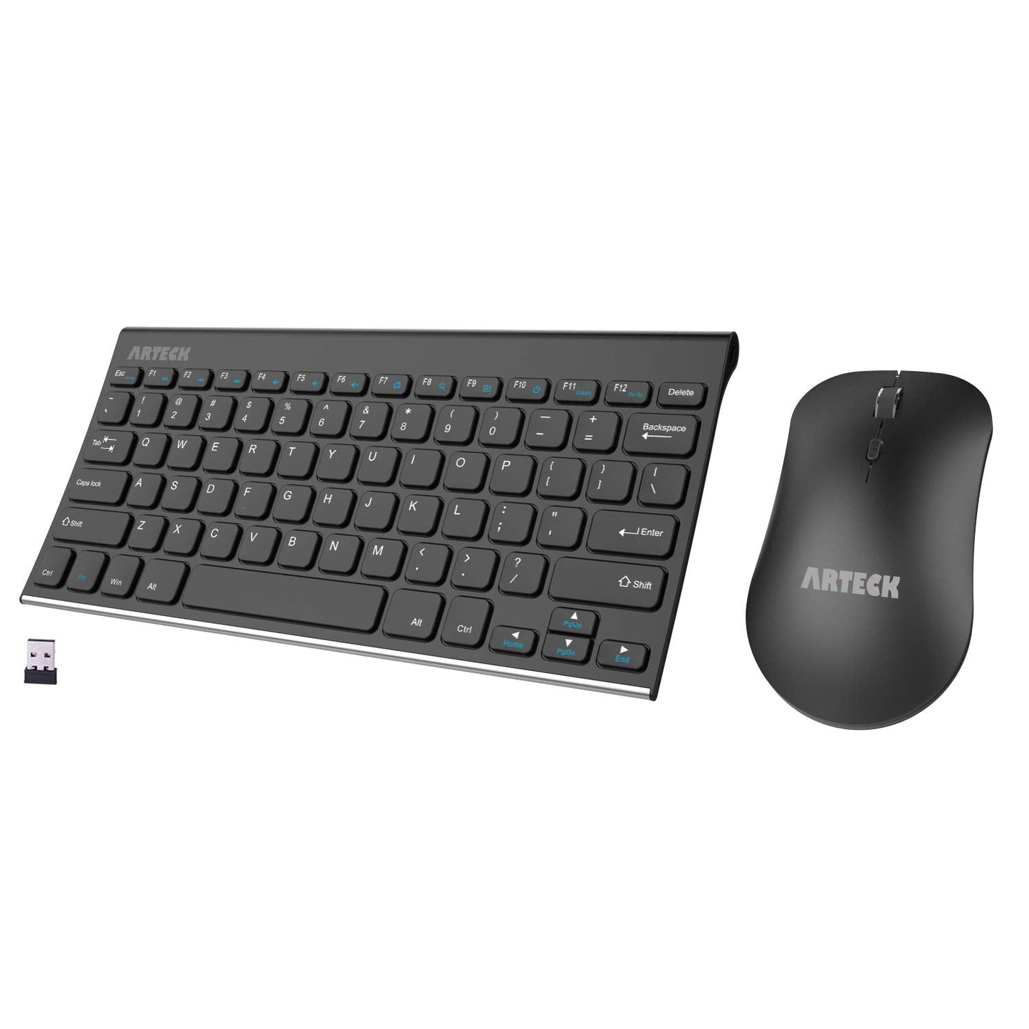 2.4G Wireless Keyboard and Mouse Combo Ultra Compact Slim Stainless Full Size Keyboard and Ergonomic Mouse for Computer / Desktop / PC / Laptop and Windows 10/8/7 Build in Rechargeable Battery