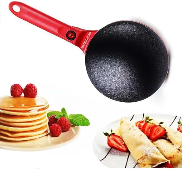 Red 8-inch Electric Crepe Maker with Handle and Non-Stick Surface