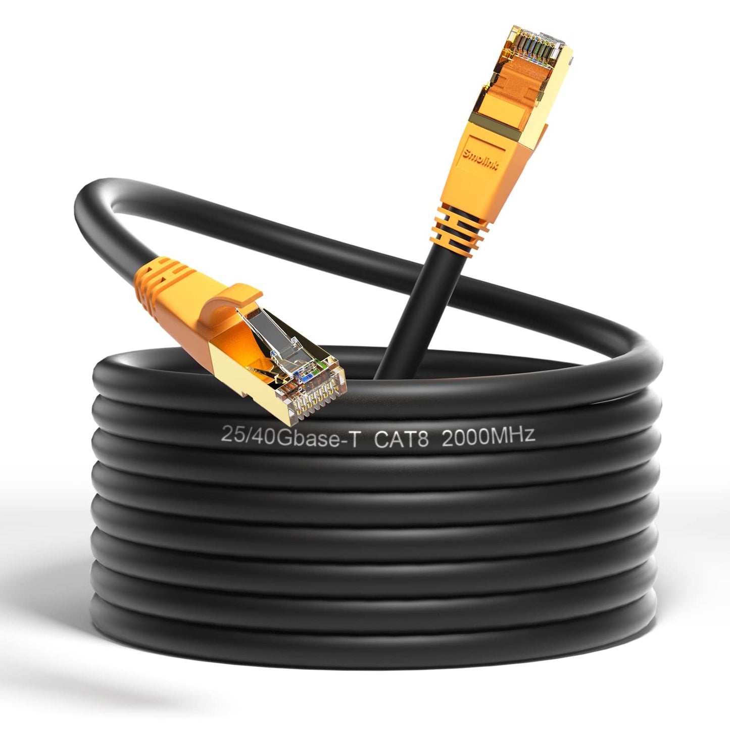 Ethernet Cable 10 ft, Cat 8 Ethernet Cable High Speed Ethernet Cable 40Gbps with Gold Plated Plug Shielded F/FTP Wires Cat8 RJ45 Connector LAN Cable for Router, Modem, Gaming, Xbox, PS4, PS5, Black