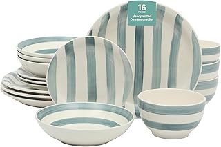 Blue Striped 16-Piece Dinnerware Set for Four