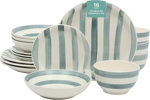 Blue Striped 16-Piece Dinnerware Set for Four