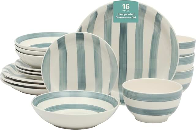 Blue Striped 16-Piece Dinnerware Set for Four