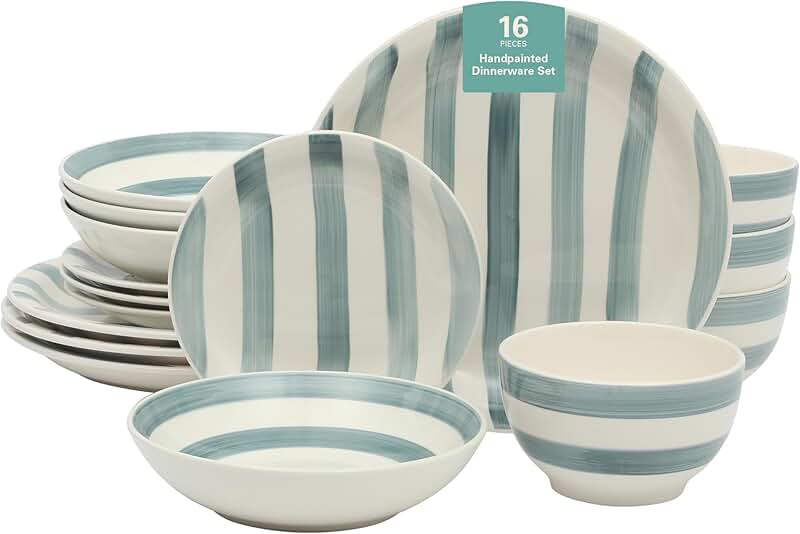 Blue Striped 16-Piece Dinnerware Set for Four