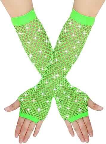 Long Fishnet Fingerless Gloves for 80s Party and Cosplay