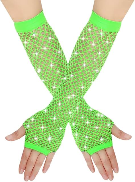 Long Fishnet Fingerless Gloves for 80s Party and Cosplay