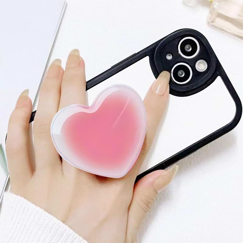 Cute Heart-Shaped Expandable Phone Grip in Gradient Pink
