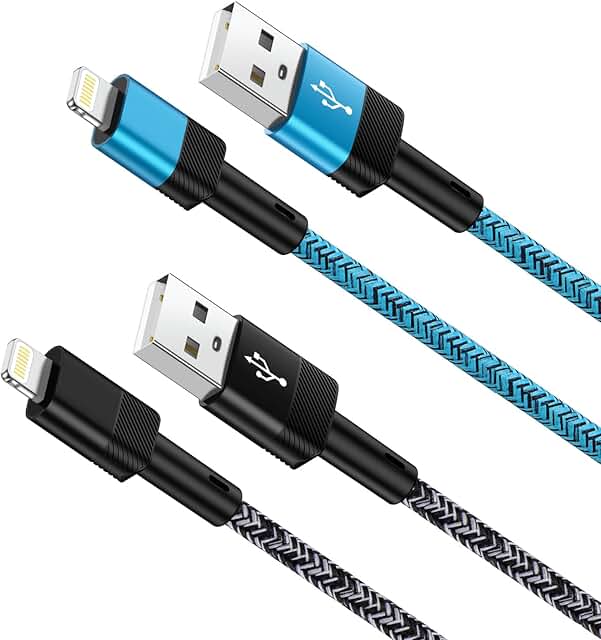 Fast Charging Nylon Braided Lightning Cables, 2-Pack, 10FT