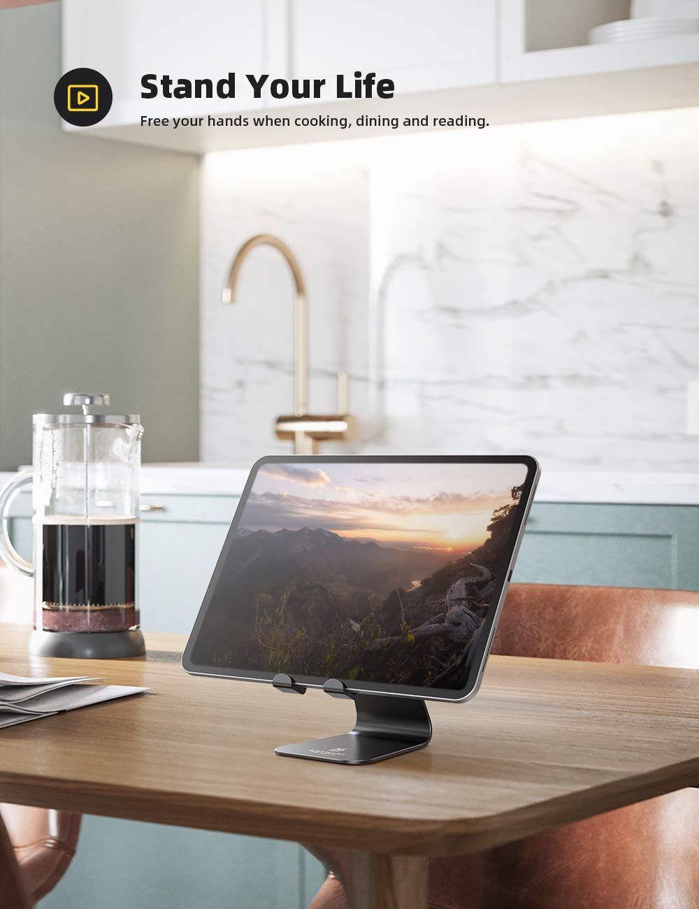 Tablet Stand Multi-Angle, Tablet Holder: Desktop Adjustable Dock Cradle Compatible with Tablets Such As iPad Air Mini Pro, Phone 13 Pro 12 Mini 11 XS Max XR X 6 7 8 Plus (4 -13 inch) - Black