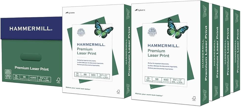 Premium 28 lb Laser Printer Paper, 8.5 x 11, 8 Reams