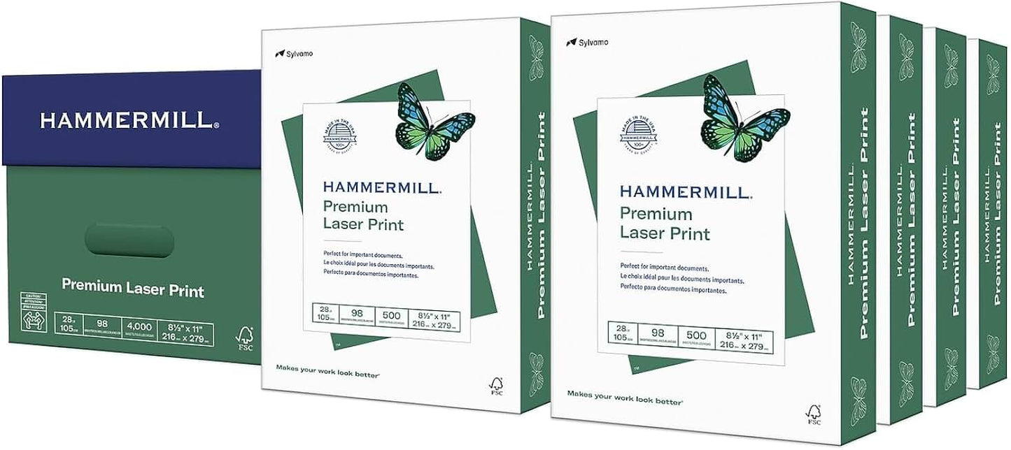 Premium 28 lb Laser Printer Paper, 8.5 x 11, 8 Reams
