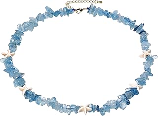 Aquamarine Beaded Necklace with Starfish for Women