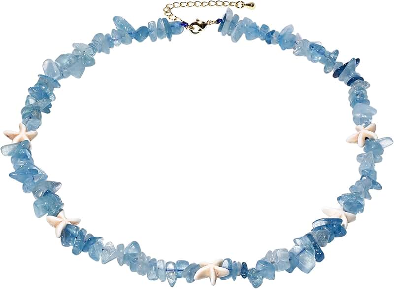 Aquamarine Beaded Necklace with Starfish for Women