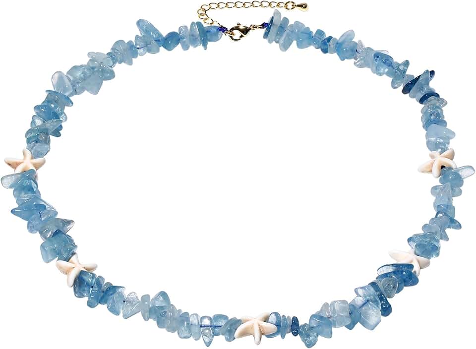 Aquamarine Beaded Necklace with Starfish for Women