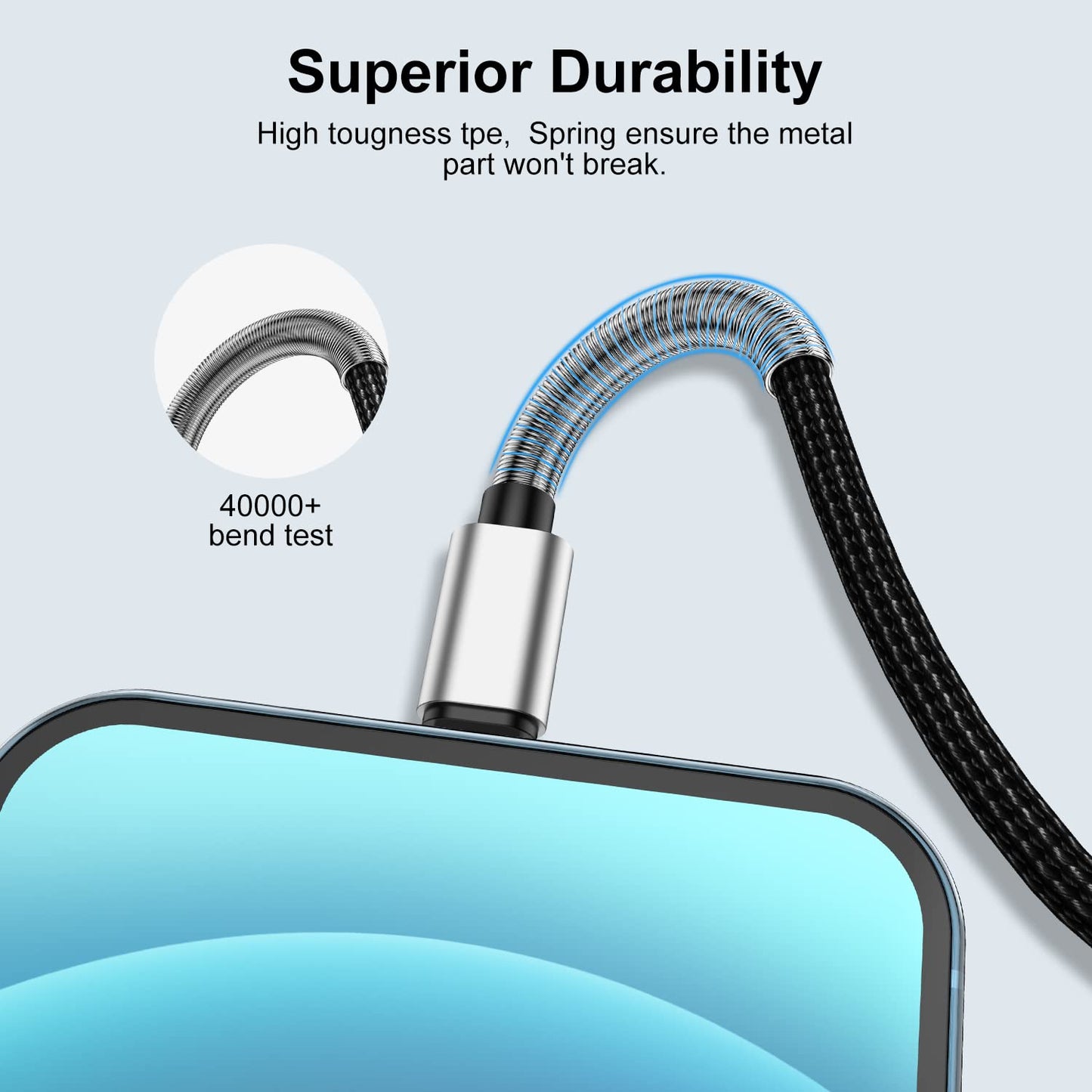 15 Ft Extra Long iPhone Charger Cord, [Apple MFi ] iPhone Charging Cable, 2.4A Nylon Braided Lightning Cable for iPhone 12/11 Pro Max/ 11 Pro/XS Max/XS/XR/X/ 8 Plus/ 8/7/ 6/5 -Silver
