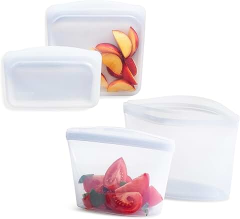Set of four reusable silicone food storage bags