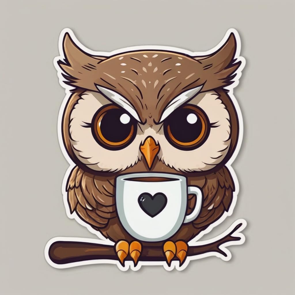 Set of 3 Cute Owl Coffee Cup Vinyl Stickers