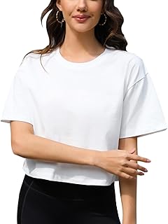 Women’s Cotton Drop Shoulder Crop Top for Yoga and Running