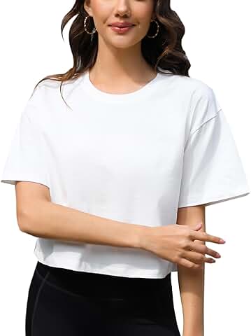 Women’s Cotton Drop Shoulder Crop Top for Yoga and Running