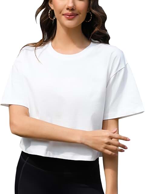 Women’s Cotton Drop Shoulder Crop Top for Yoga and Running