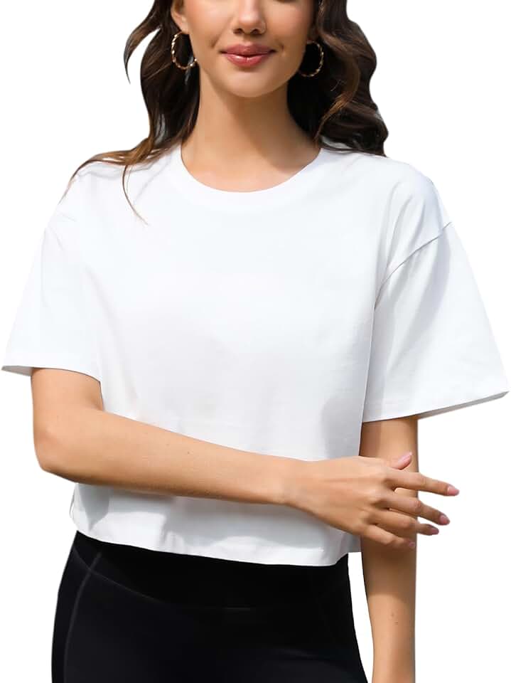 Women’s Cotton Drop Shoulder Crop Top for Yoga and Running