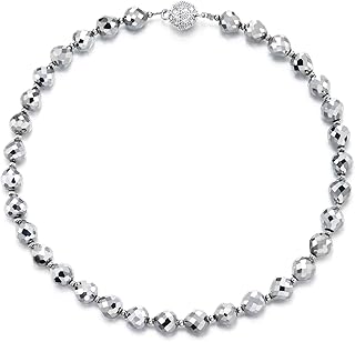Silver Faceted Bead Necklace with Crystal Ball Clasp