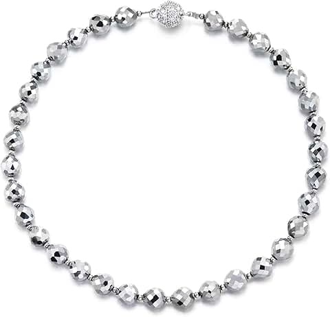 Silver Faceted Bead Necklace with Crystal Ball Clasp