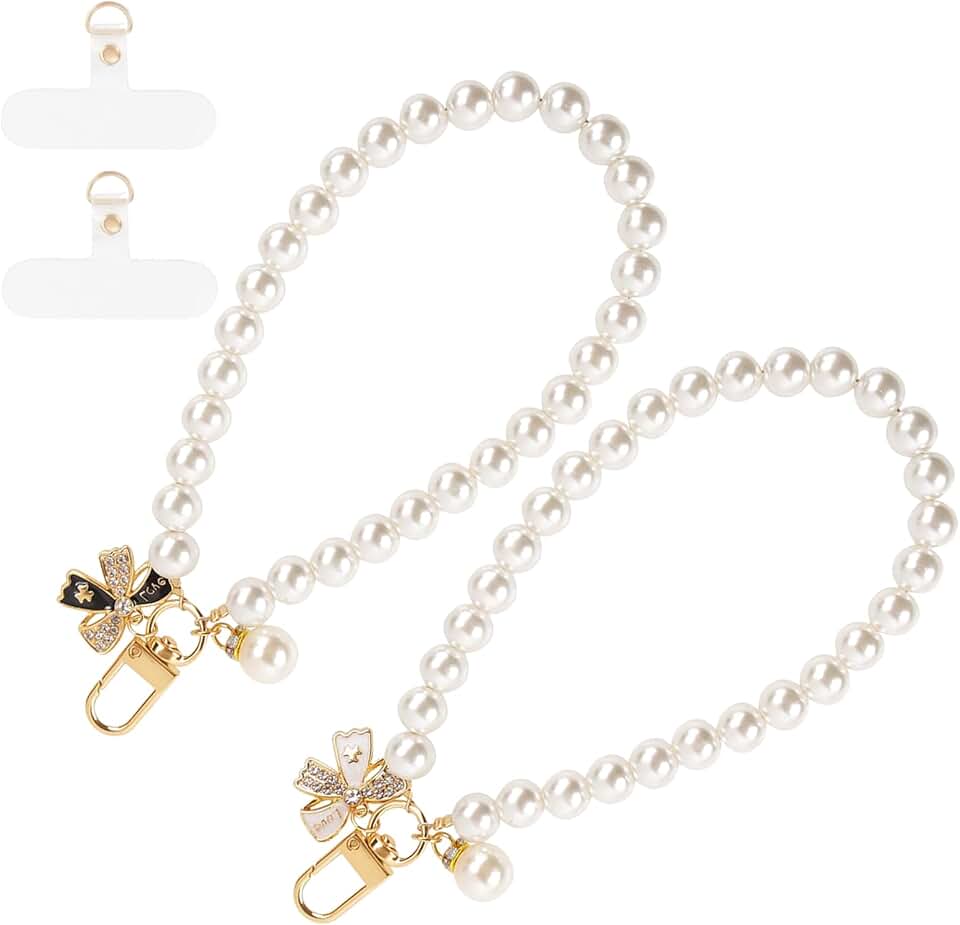 Two-Piece Bow Pearl Phone Charm with Butterfly Beads