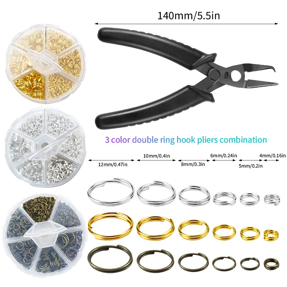 Large Jewelry Split Rings Kit with Pliers for DIY and Crafting